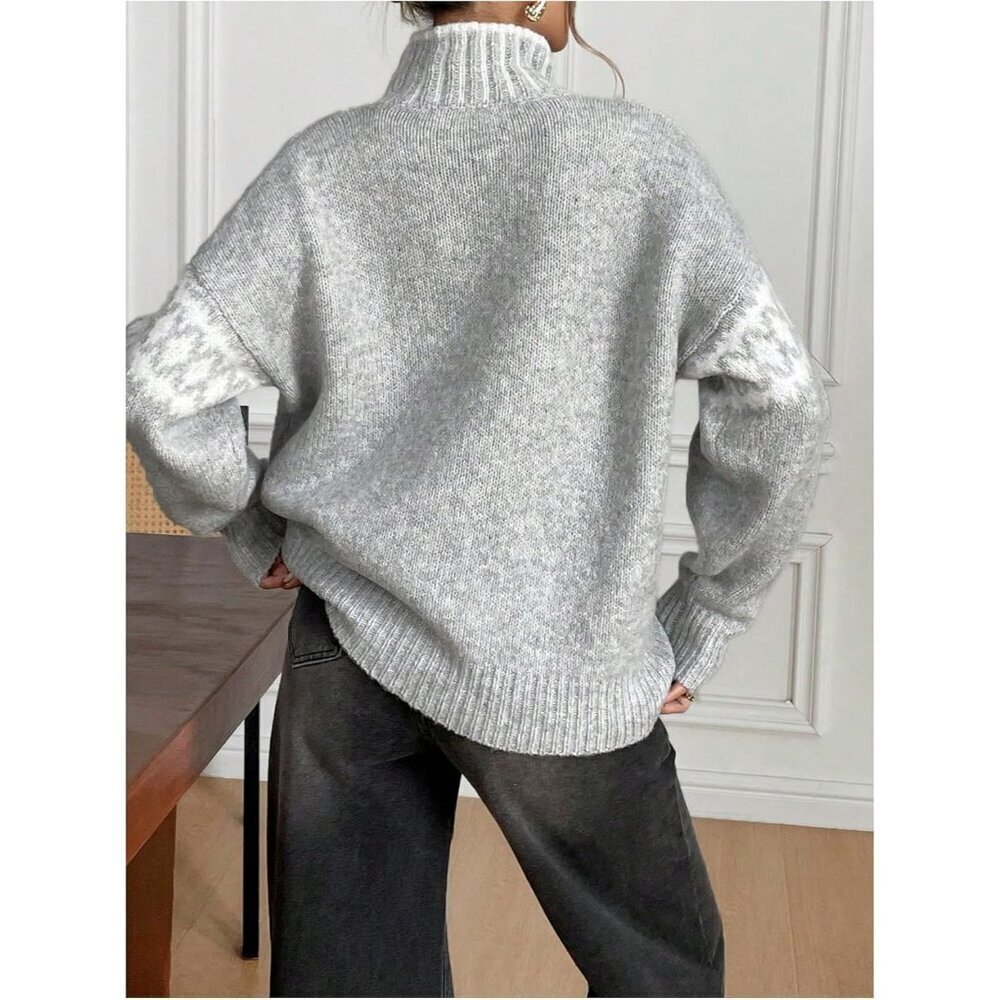 Women's Apricot High Neck Cozy Loose Knitted Long Sleeve Sweaters - Picture 2 of 6
